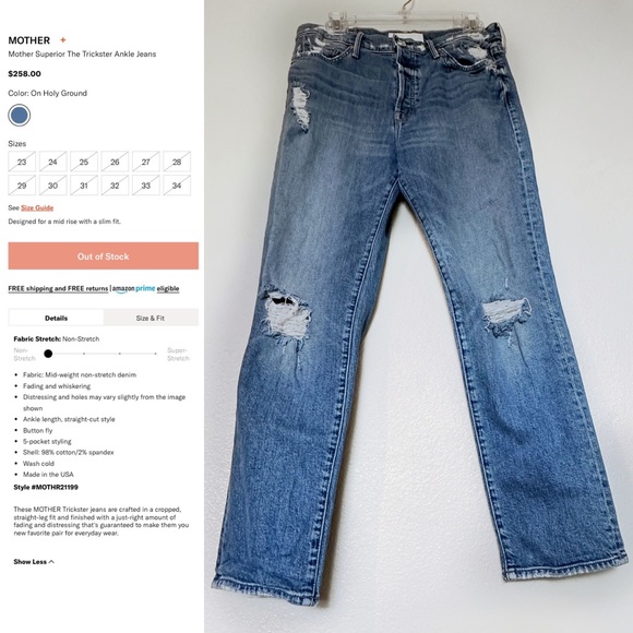 Mother Superior Trickster Ankle Straight Leg Jeans On Holy Ground Wash size 29 - Picture 9 of 13